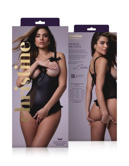 Body wetlook ouvert noir Mistique - Christine