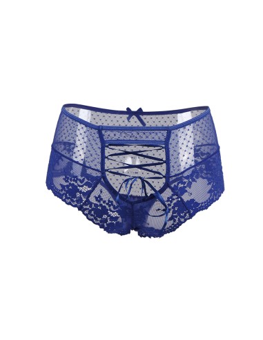 Tanga sexy bleu à laçage