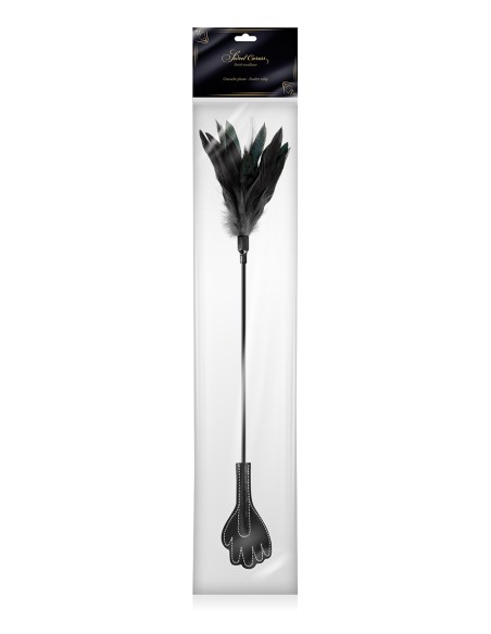 Mini cravache main avec plumes noires - Sweet Caress