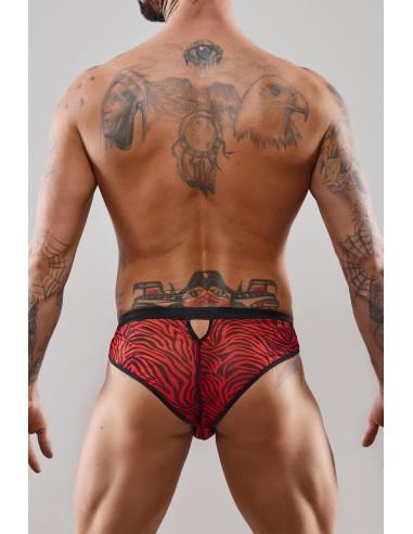 Slip type brésilien ouvert zébré rouge et noir - Regnes