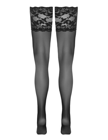 Bas autofixants large jarretière dentelle noir - Cotelli Legwear