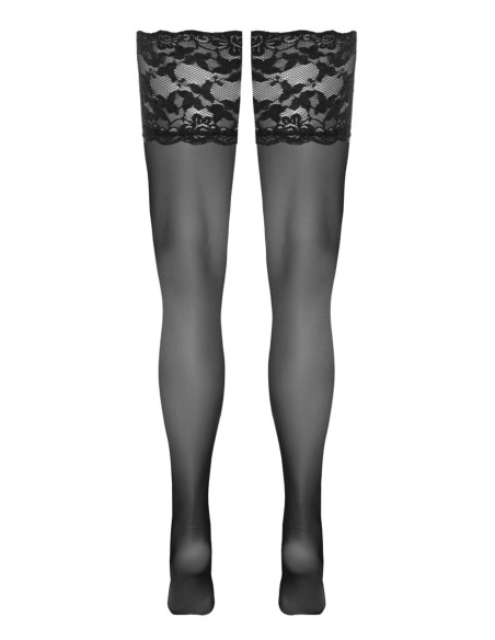 Bas autofixants large jarretière dentelle noir - Cotelli Legwear