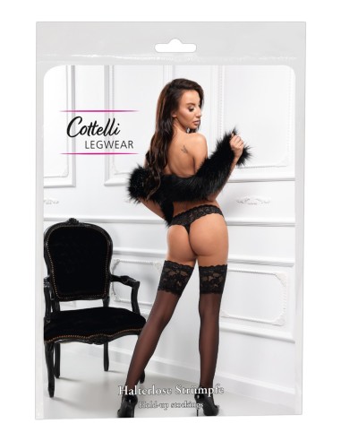 Bas autofixants large jarretière dentelle noir - Cotelli Legwear