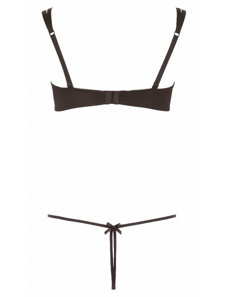 Ensemble dentelle string ouvert et seins nus noir - Cottelli Lingerie